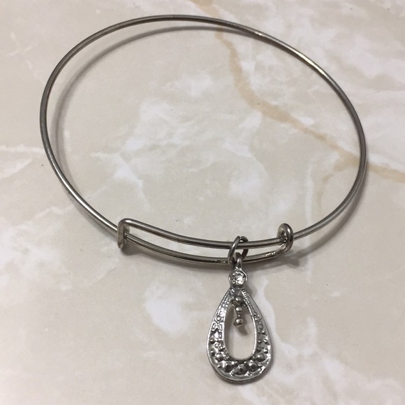 Silver Boho Teardrop Charm Bangle Bracelet - Picture 3 of 5